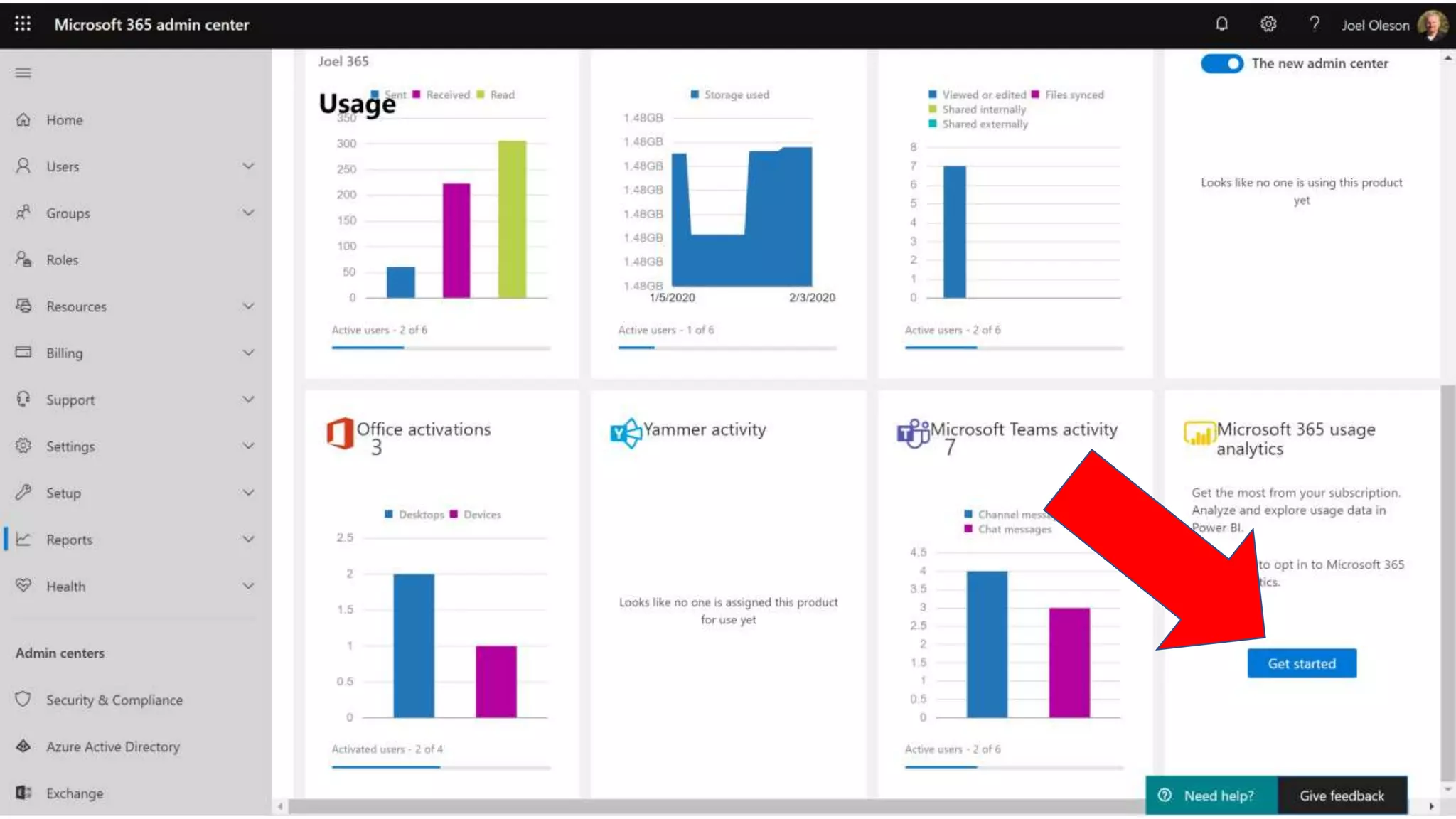 Microsoft 365 Business Cloud Dashboard Interface